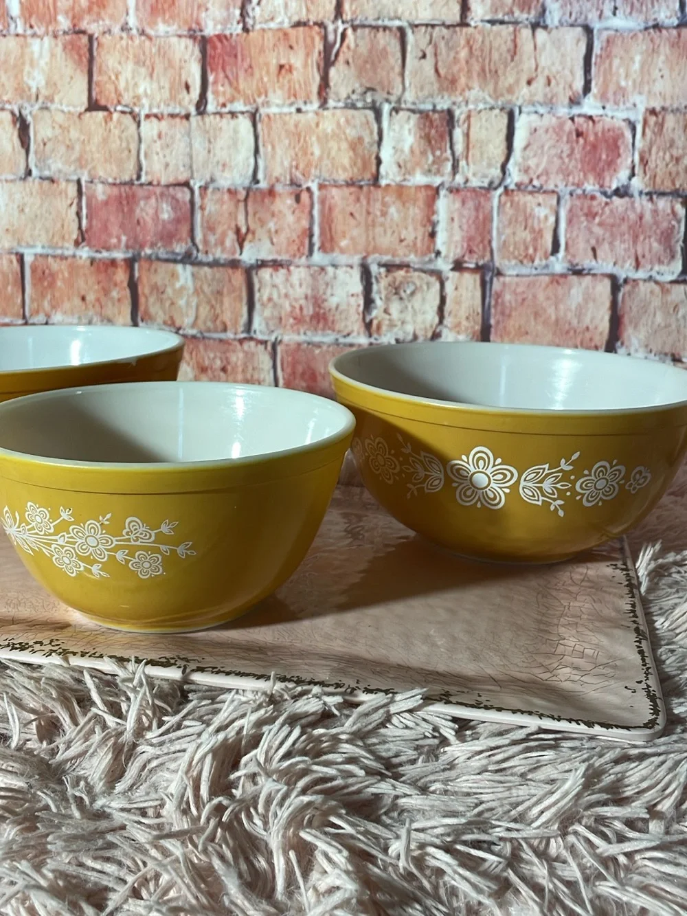 Pyrex Vintage Yellow Floral Mixing Bowls - Set of 3